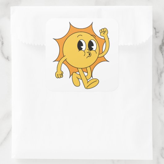 Retro Sun Smiley Vierkante Sticker (Tas)