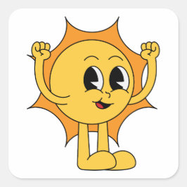 Retro Sun Smiley Vierkante Sticker