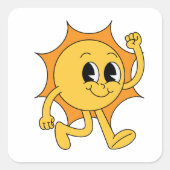 Retro Sun Smiley Vierkante Sticker (Voorkant)