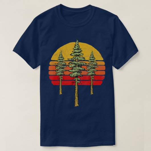 Retro Sun Three Minimalist Redwood Trees T-shirt (Design voorkant)
