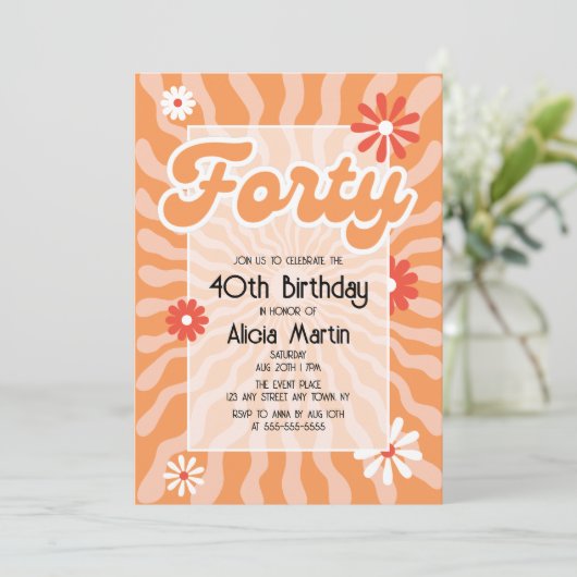 Retro Sun Wave Daisy 40e verjaardag Kaart (Staand voorkant)