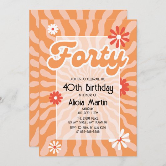 Retro Sun Wave Daisy 40e verjaardag Kaart (Voorkant / Achterkant)