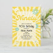 Retro Sun Wave Daisy 90ste verjaardag Kaart (Staand voorkant)