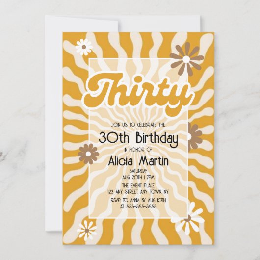 Retro Sun Wave Daisy Brown 30e verjaardag Kaart (Voorkant)