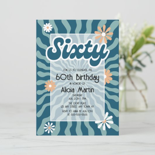 Retro Sun Wave Daisy Green 60e verjaardag Kaart (Staand voorkant)