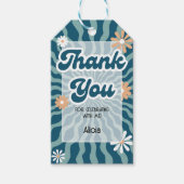 Retro Sun Wave Daisy Green Verjaardag Dank u Cadeaulabel (Voorkant)