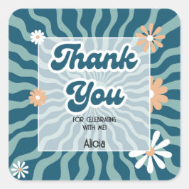 Retro Sun Wave Daisy Green Verjaardag Dank u Vierkante Sticker