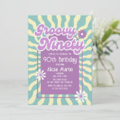 Retro Sun Wave Daisy Groovy 90ste verjaardag Kaart (Staand voorkant)