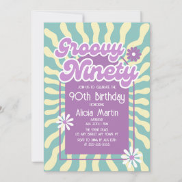 Retro Sun Wave Daisy Groovy 90ste verjaardag Kaart