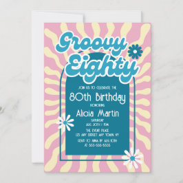 Retro Sun Wave Daisy Groovy Blauw 80ste Verjaardag Kaart