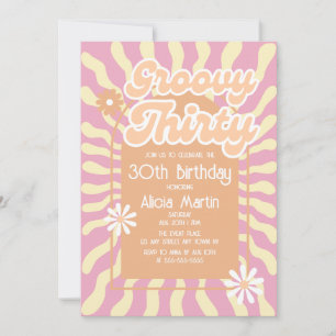 Retro Sun Wave Daisy Groovy Brown 30e verjaardag Kaart