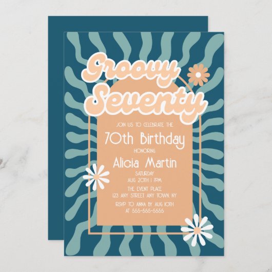 Retro Sun Wave Daisy Groovy Brown 70e verjaardag Kaart (Voorkant / Achterkant)