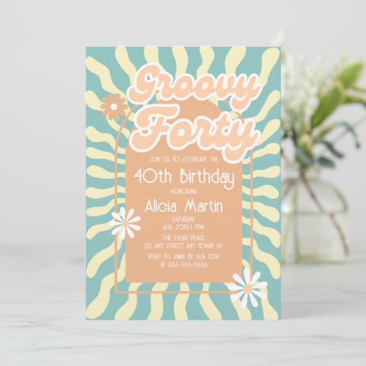 Retro Sun Wave Daisy Groovy Bruin 40ste verjaardag Kaart (Staand voorkant)