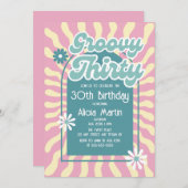 Retro Sun Wave Daisy Groovy Green 30e verjaardag Kaart (Voorkant / Achterkant)