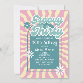 Retro Sun Wave Daisy Groovy Green 30e verjaardag Kaart