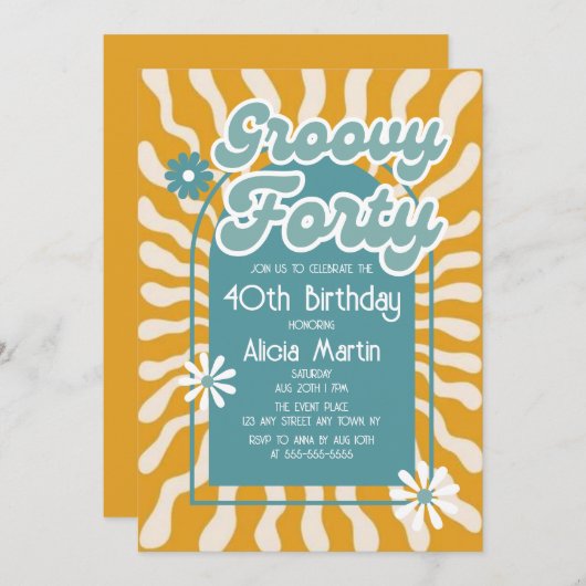 Retro Sun Wave Daisy Groovy Green 40e verjaardag Kaart (Voorkant / Achterkant)