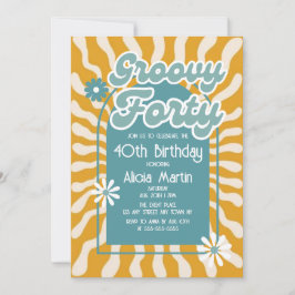 Retro Sun Wave Daisy Groovy Green 40e verjaardag Kaart