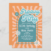 Retro Sun Wave Daisy Groovy Green 50e verjaardag Kaart (Voorkant / Achterkant)