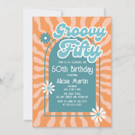 Retro Sun Wave Daisy Groovy Green 50e verjaardag Kaart