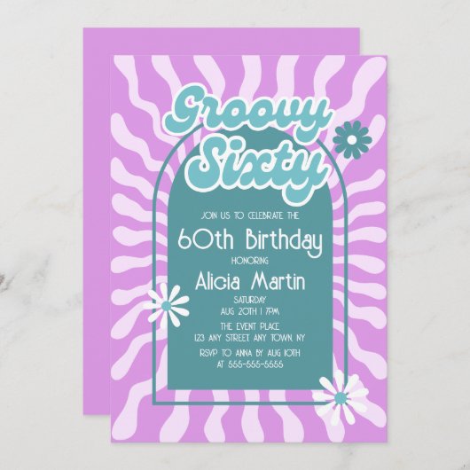 Retro Sun Wave Daisy Groovy Green 60e verjaardag Kaart (Voorkant / Achterkant)