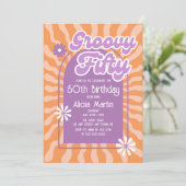 Retro Sun Wave Daisy Groovy Paarse 50e Verjaardag Kaart (Staand voorkant)