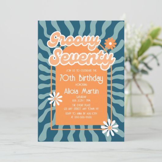 Retro Sun Wave Daisy Groovy Sinaasappel 70e Verjaa Kaart (Staand voorkant)