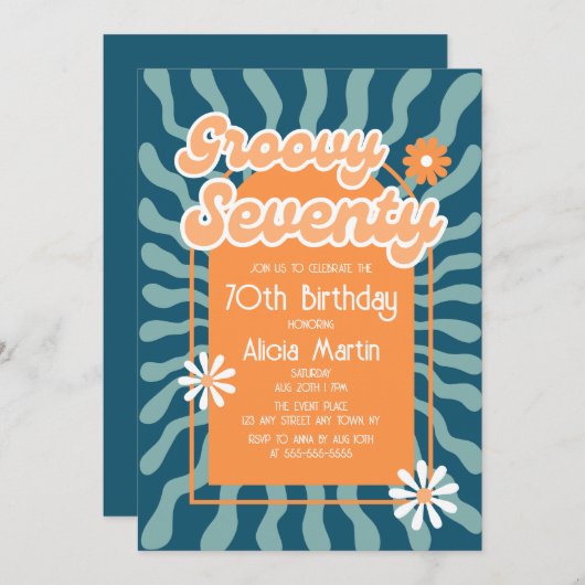 Retro Sun Wave Daisy Groovy Sinaasappel 70e Verjaa Kaart (Voorkant / Achterkant)