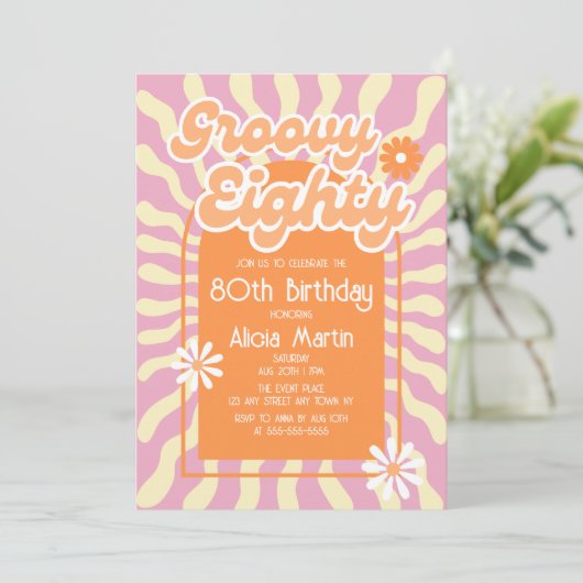 Retro Sun Wave Daisy Groovy Sinaasappel 80e Verjaa Kaart (Staand voorkant)