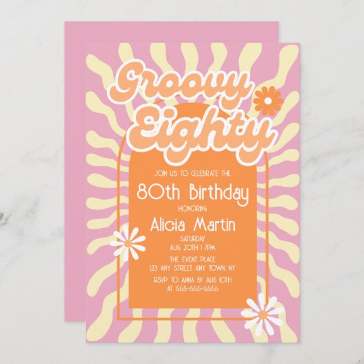 Retro Sun Wave Daisy Groovy Sinaasappel 80e Verjaa Kaart (Voorkant / Achterkant)