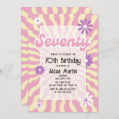 Retro Sun Wave Daisy Roze 70e Verjaardag Uitnodigi Kaart (Voorkant / Achterkant)