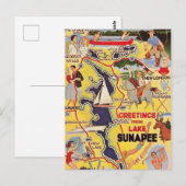 Retro Sunapee-meer NH Briefkaart (Voorkant / Achterkant)