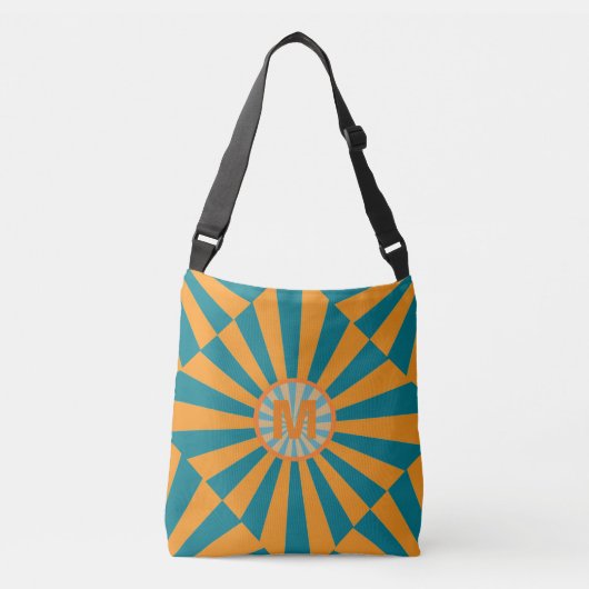 Retro Sunbeam Blue Orange Cool Striped Monogram Crossbody Tas (Voorkant)