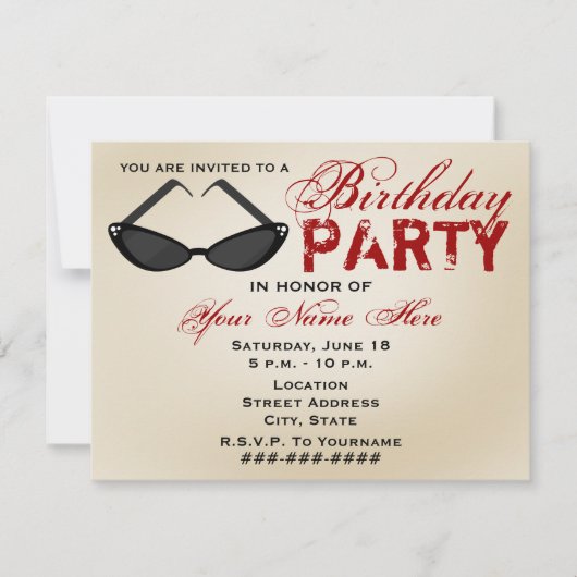 Retro Sunbril Birthday Party Invitation Kaart (Voorkant)