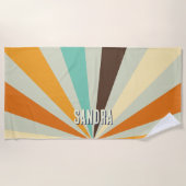Retro Sunburst Aangepaste Naam Groovy Vintage Groe Strandlaken (Voorkant)