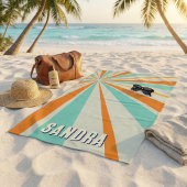 Retro Sunburst Aangepaste Naam Groovy Vintage Groe Strandlaken