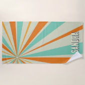 Retro Sunburst Aangepaste Naam Groovy Vintage Groe Strandlaken (Voorkant)