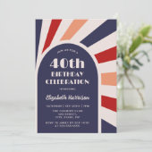 Retro Sunburst Arch Lijst Typografie Birthday Navy Kaart (Staand voorkant)