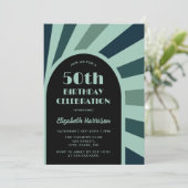 Retro Sunburst Arch Lijst Typografie Verjaardag Kaart (Staand voorkant)