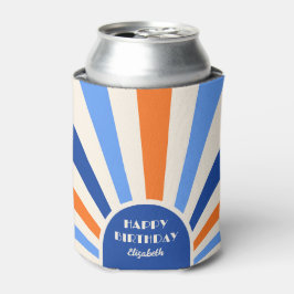 Retro Sunburst Arch Typografie Verjaardag Blauw Blikjeskoeler