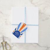 Retro Sunburst Arch Typografie Verjaardag Blauw Cadeaulabel (Met Touw)