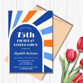 Retro Sunburst Arch Typografie Verjaardag Blauw Kaart