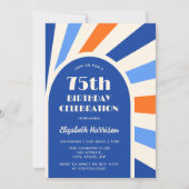 Retro Sunburst Arch Typografie Verjaardag Blauw Kaart (Voorkant)