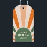 Retro Sunburst Arch Typografie Verjaardag Groen Cadeaulabel<br><div class="desc">Groen,  sinaasappel en perzik retro zonneschijn boog lijst typografie happy birthday cadeau label. Pas de tekst van deze verjaardagsfeestleveranciers eenvoudig aan met behulp van de meegeleverde sjabloon.</div>
