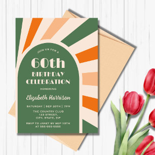 Retro Sunburst Arch Typografie Verjaardag Groen Kaart