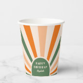 Retro Sunburst Arch Typografie Verjaardag Groen Papieren Bekers (Voorkant)