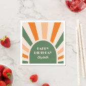 Retro Sunburst Arch Typografie Verjaardag Groen Servet (Insitu)