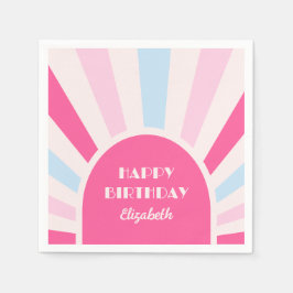 Retro Sunburst Arch Typografie Verjaardag Roze Servet