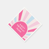 Retro Sunburst Arch Typografie Verjaardag Roze Servet (Hoek)