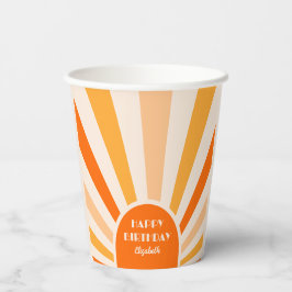 Retro Sunburst Arch Typografie Verjaardagsplezier Papieren Bekers