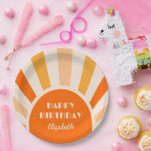 Retro Sunburst Arch Typografie Verjaardagsplezier Papieren Bordje (Feest)